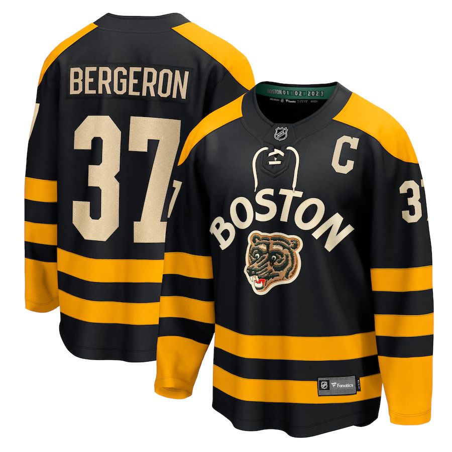 Men Boston Bruins 37 Patrice Bergeron Fanatics Branded Black 2023 Winter Classic Player NHL Jersey